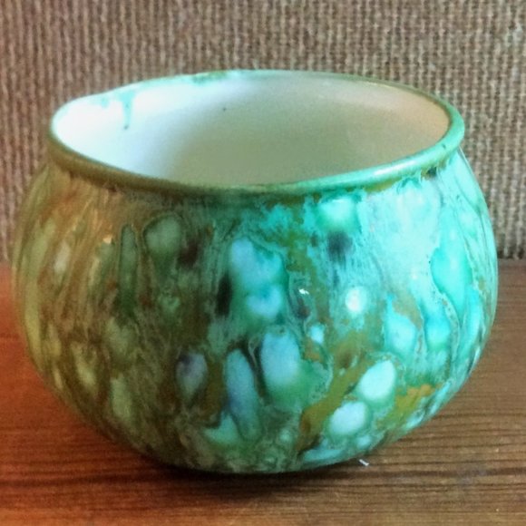 Signed Green Ceramic Vintage Art Pottery Bowl Handmade Late Century Style Unique - Picture 2 of 7